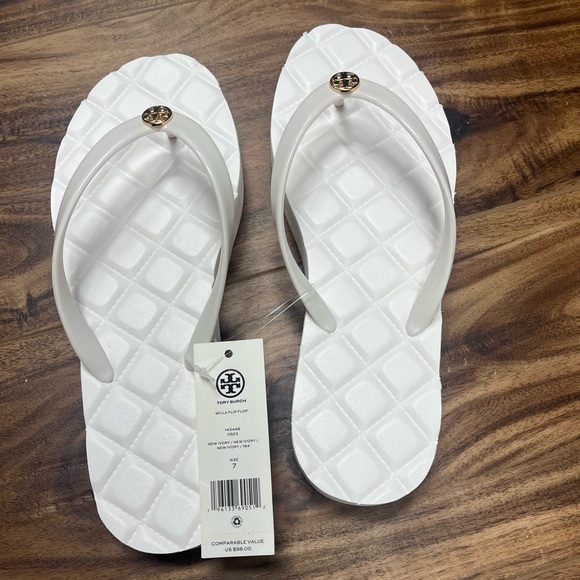 Tory Burch, Willa flip-flop white quilted platform, size 7 - Picture 1 of 6